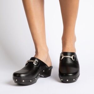 NWT Penelope Chilvers Low Horsebit Leather Clogs Black (size 40) US 8.5